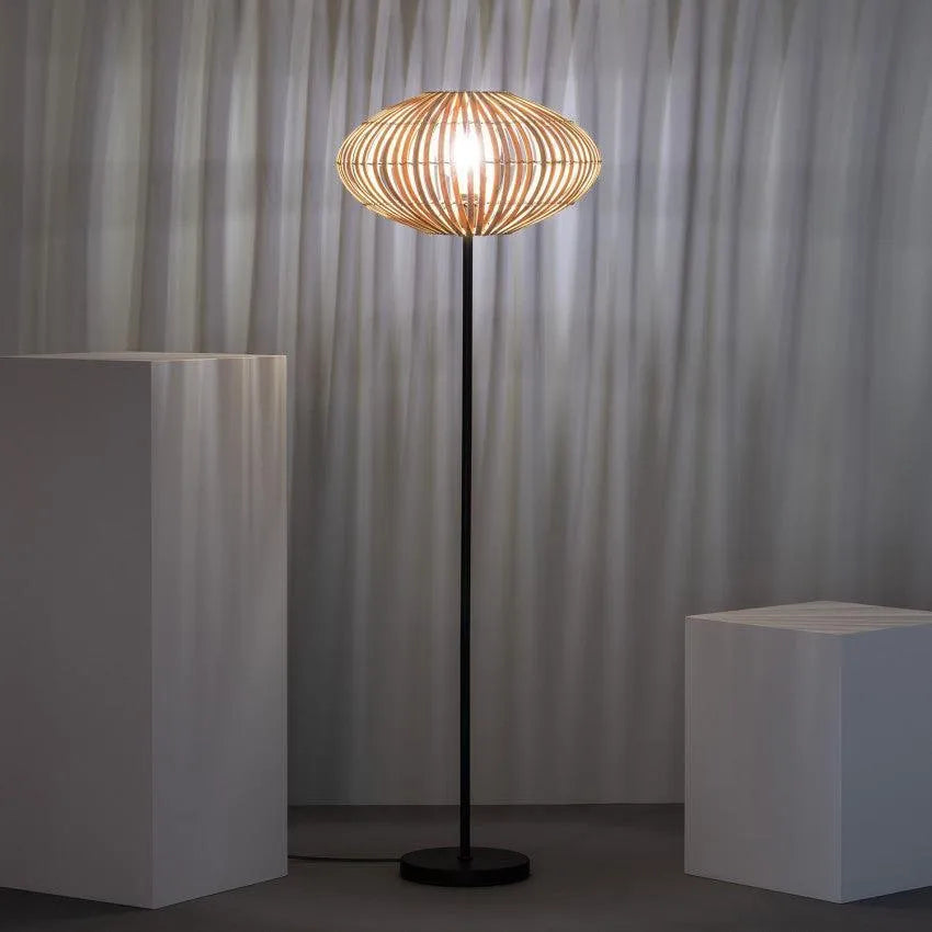 Staande lamp gevlochten 'Adam' E27 fitting rotan modern 151cm - FOIR