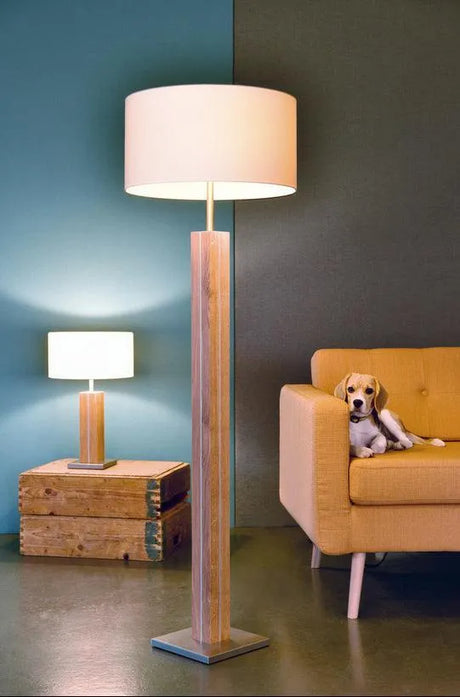 Staande lamp hout Eiken staande lamp hout stoffen kap