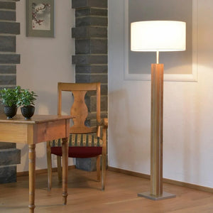 Staande lamp hout met stoffen kap led lamp