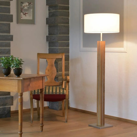 Staande lamp hout met stoffen kap led lamp