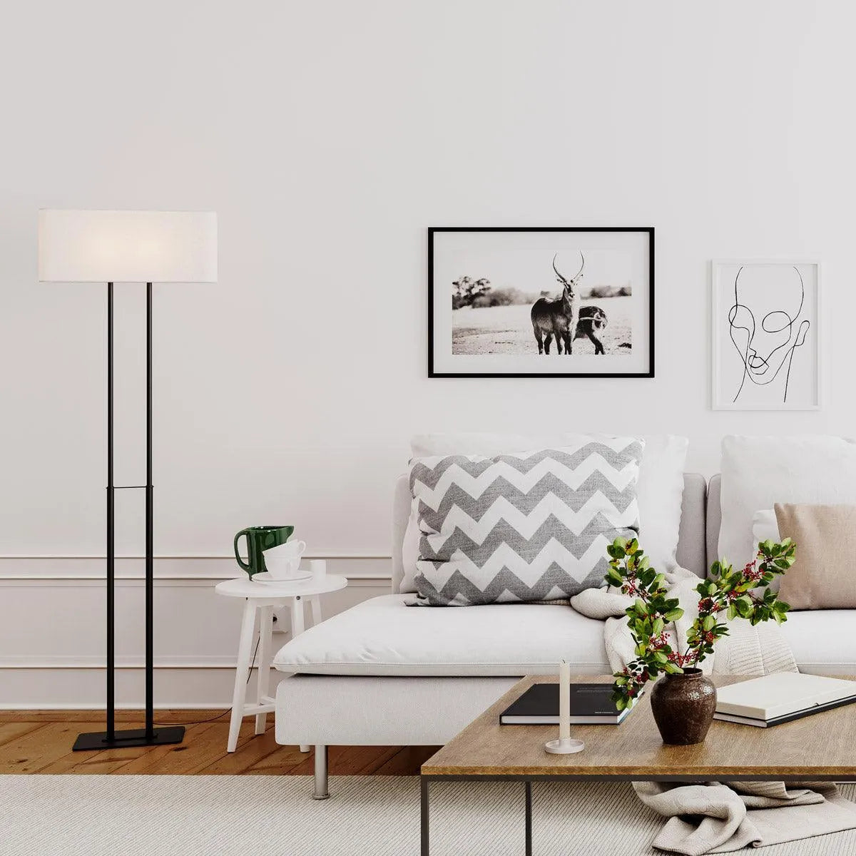 Staande lamp zwart wit By Rydens 'Luton' E27 fitting stoffen kap 150cm - FOIR