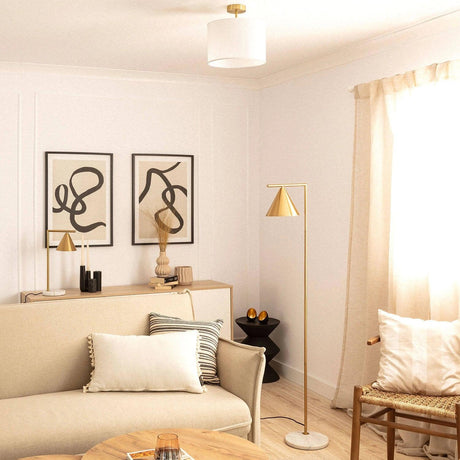 Gouden staande lamp met marmeren voet & E27 fitting 'Marie' 150cm - FOIR