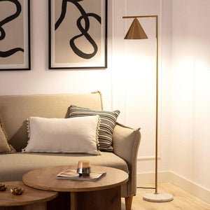 Gouden staande lamp met marmeren voet & E27 fitting 'Marie' 150cm - FOIR