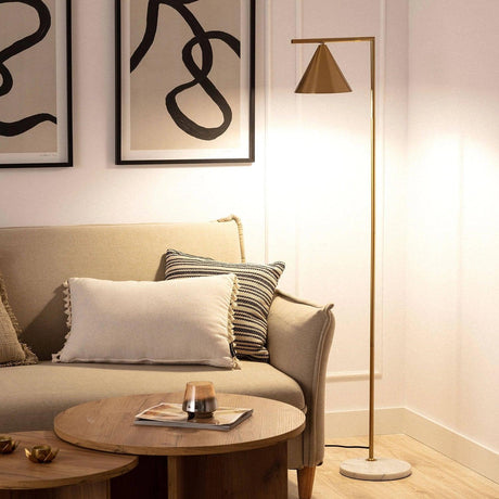 Gouden staande lamp met marmeren voet & E27 fitting 'Marie' 150cm - FOIR