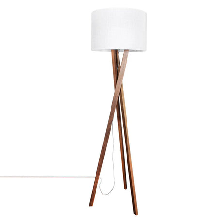 Driepoot houten lamp stoffen kap e27 fitting modern