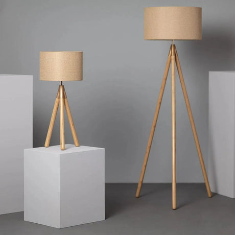 Tafellamp beige goud & bruin met 3 houten poten 'Didi' - FOIR