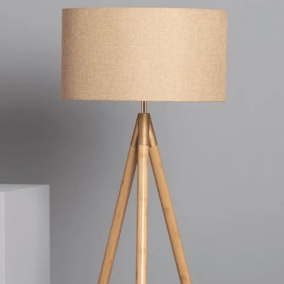 Staande lamp Driepoot 'Wally' E27 fitting hout modern stoffen kap 150cm - FOIR