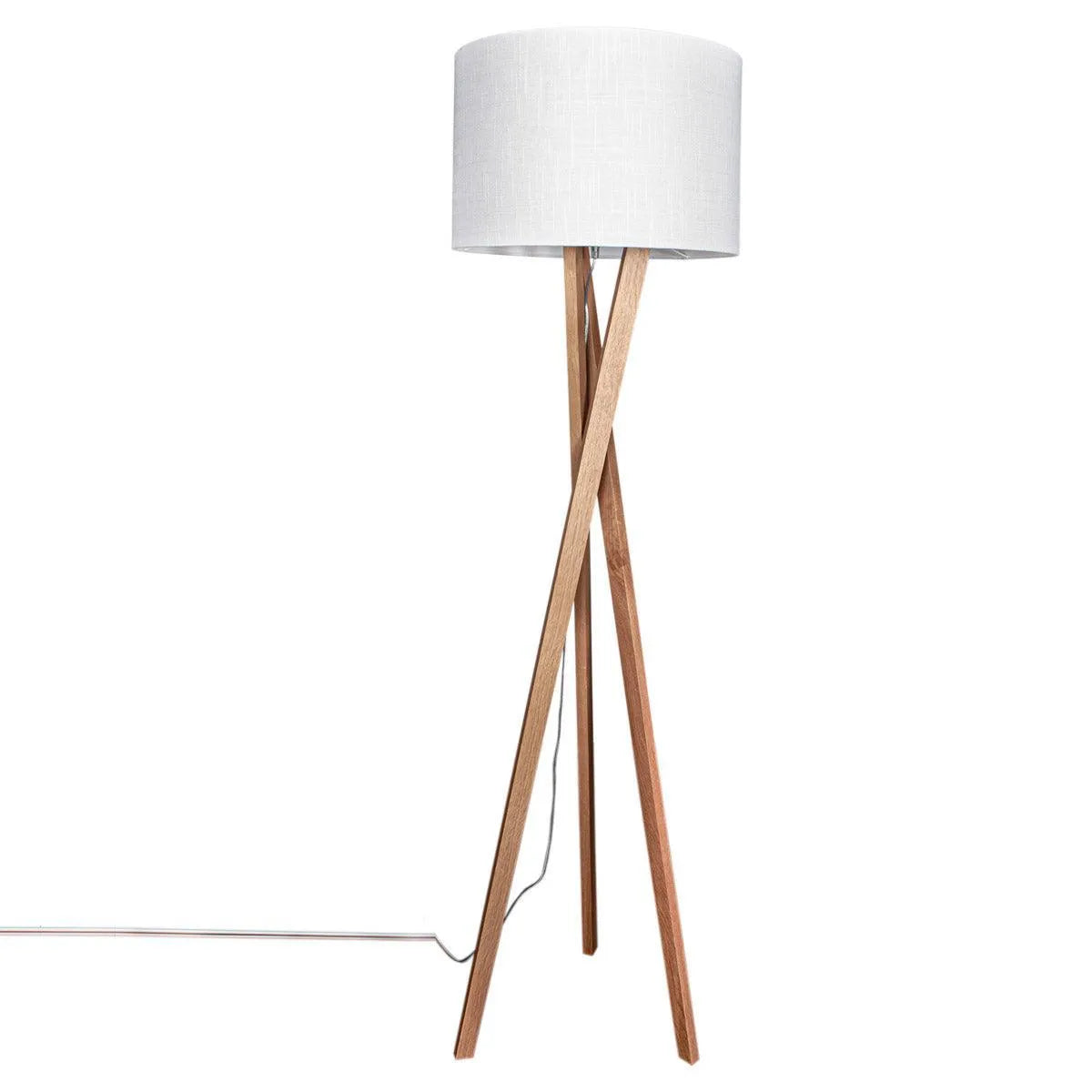 Vloerlamp houten driepoot 'Vega Waxed Oak' By Rydens modern E27 staande lamp stoffen kap 160cm - FOIR