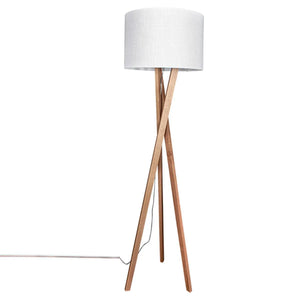 Vloerlamp houten driepoot 'Vega Waxed Oak' By Rydens modern E27 staande lamp stoffen kap 160cm - FOIR