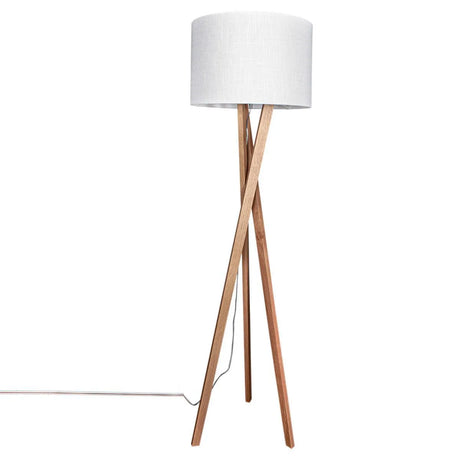 Vloerlamp houten driepoot 'Vega Waxed Oak' By Rydens modern E27 staande lamp stoffen kap 160cm - FOIR