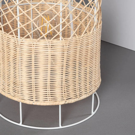Vloerlamp rotan beige & wit met 2 E27 fittingen en vloerschakelaar 'Garceau' 120cm - FOIR
