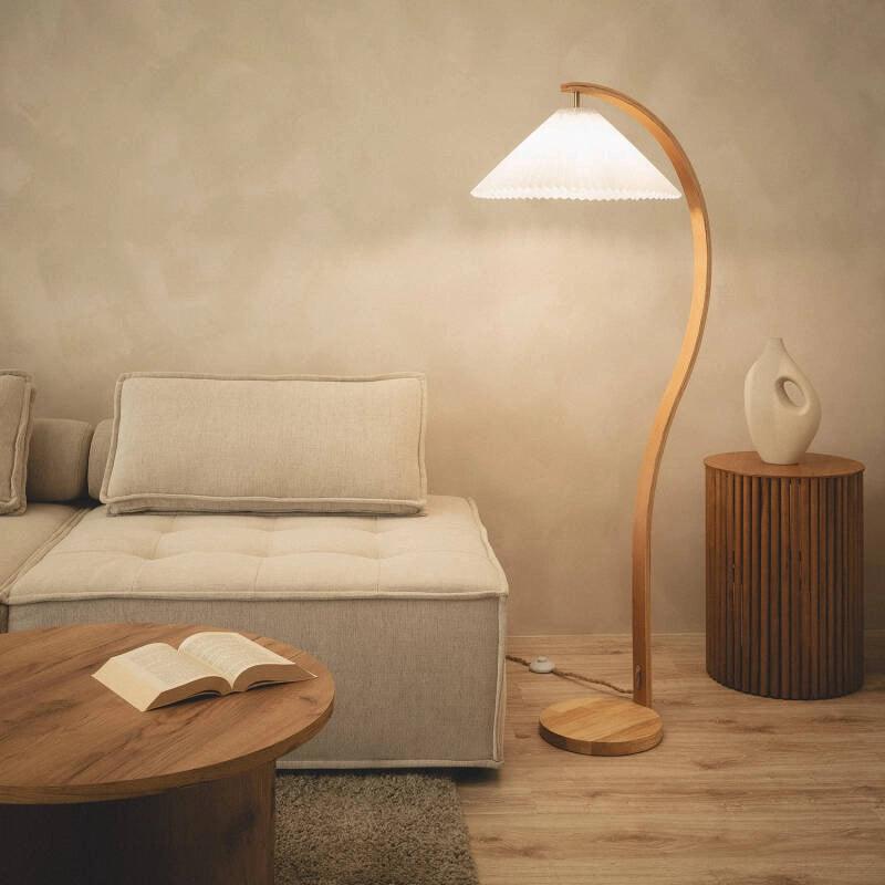 Staande lamp hout stoffen Seronga kap vloerlamp 146cm - FOIR