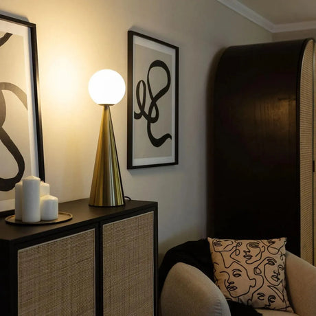 Tafellamp goud met opaalglazen kap E14 fitting stekker & schakelaar 'Elissa' - FOIR