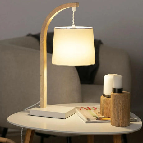 Tafellamp wit met hout E14 fitting schakelaar & stekker 'Natasja' - FOIR