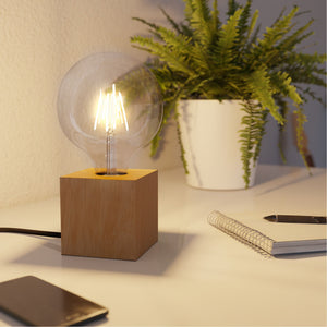 Tafellamp hout met USB en stekker vierkant (zonder lamp)