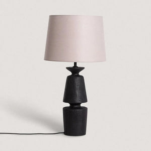 Tafellamp met houten voet en stoffen kap E27 fitting schakelaar 'Tessel' 58 cm - FOIR