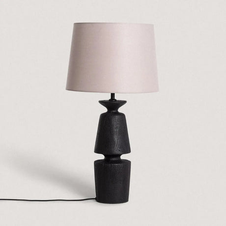 Tafellamp met houten voet en stoffen kap E27 fitting schakelaar 'Tessel' 58 cm - FOIR