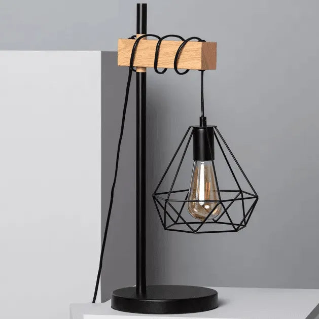 Tafellamp hout metaal 'Sardi' industrieel modern e27 fitting 435mm - FOIR