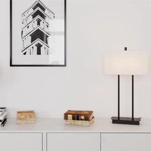 Tafellamp zwart wit By Rydens 'Luton' stoffen kap 2x E14 fitting 56cm - FOIR