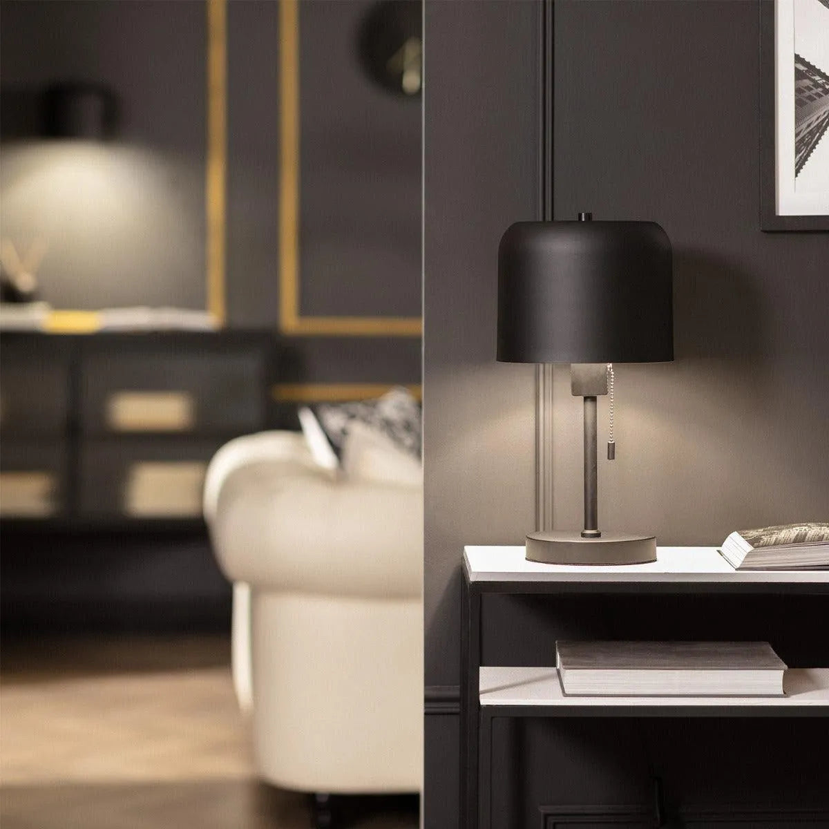 Tafellamp zwart met trekschakelaar modern e27 fitting