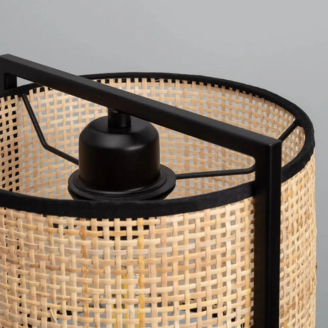 Tafellamp rotan & zwart metaal met E27 fitting stekker & schakelaar 'Maurik' - FOIR