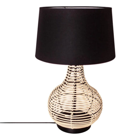 Tafellamp rotan zwart By Rydens 'Granada' stoffen kap E27 fitting 520mm - FOIR