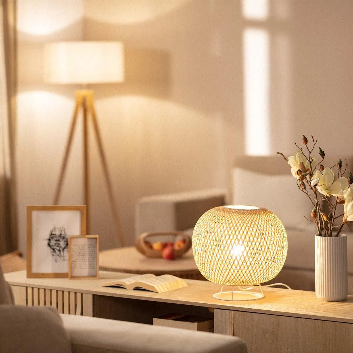 Tafellamp rotan led lamp e27 fitting