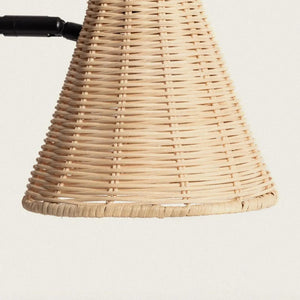 Tafellampje zwart met verstelbare rotan kap en E14 fitting 'Avare' 47cm - FOIR