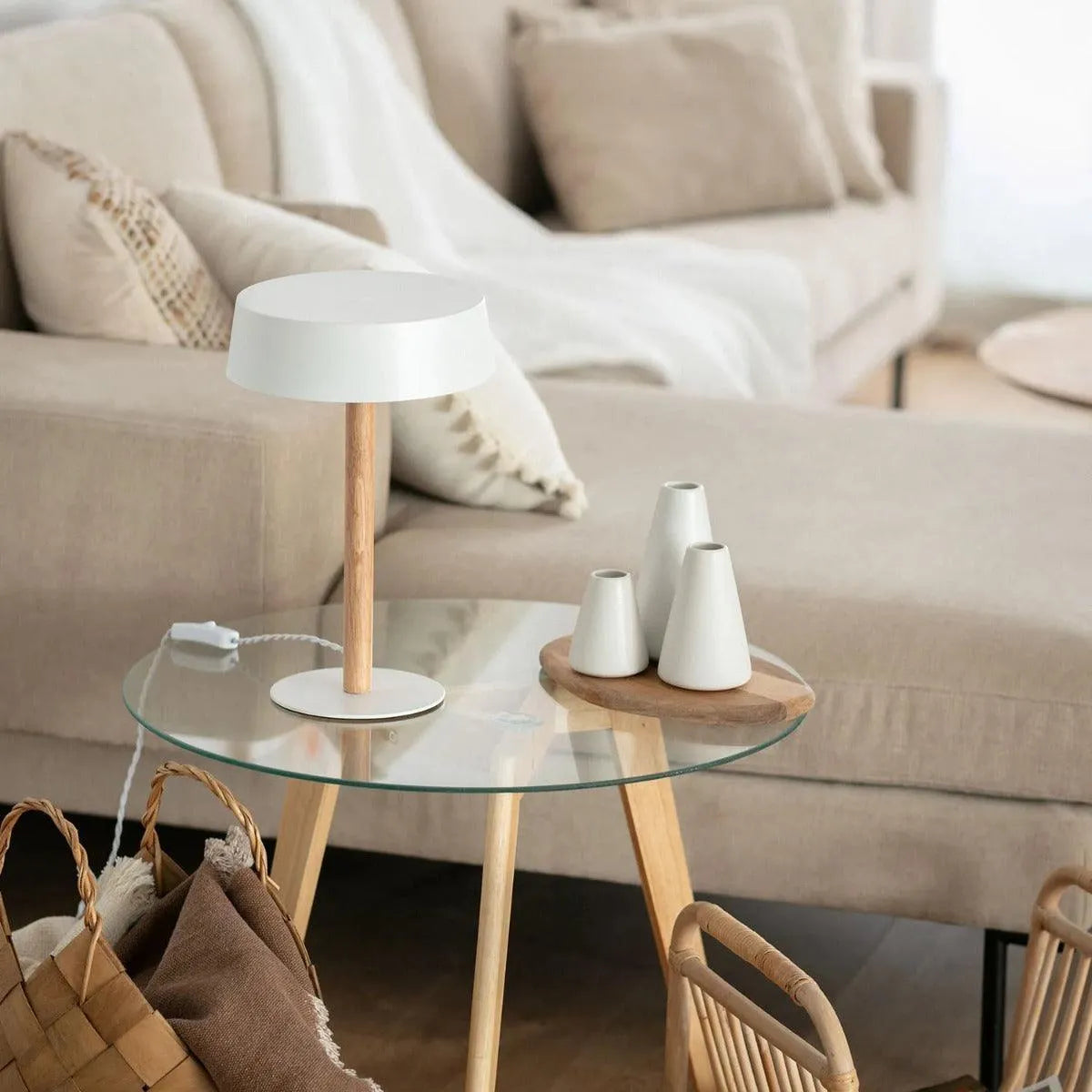 Tafellamp hout metaal 'Woods' met stekker en schakelaar 36 cm - FOIR