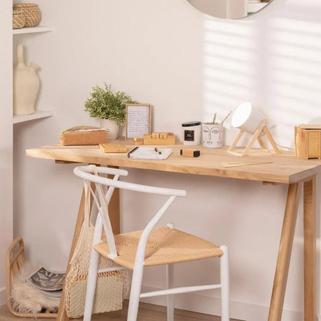 Minimalistische tafellamp wit met hout schakelaar en stekker 'Sebastian' - FOIR