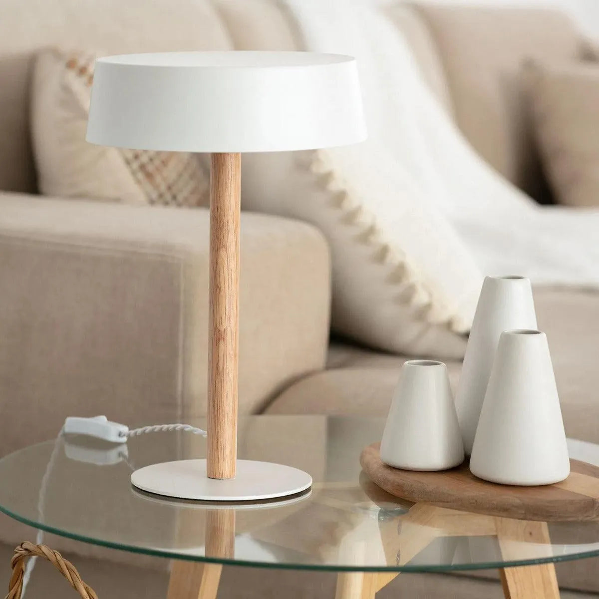 Tafellamp hout metaal 'Woods' met stekker en schakelaar 36 cm - FOIR