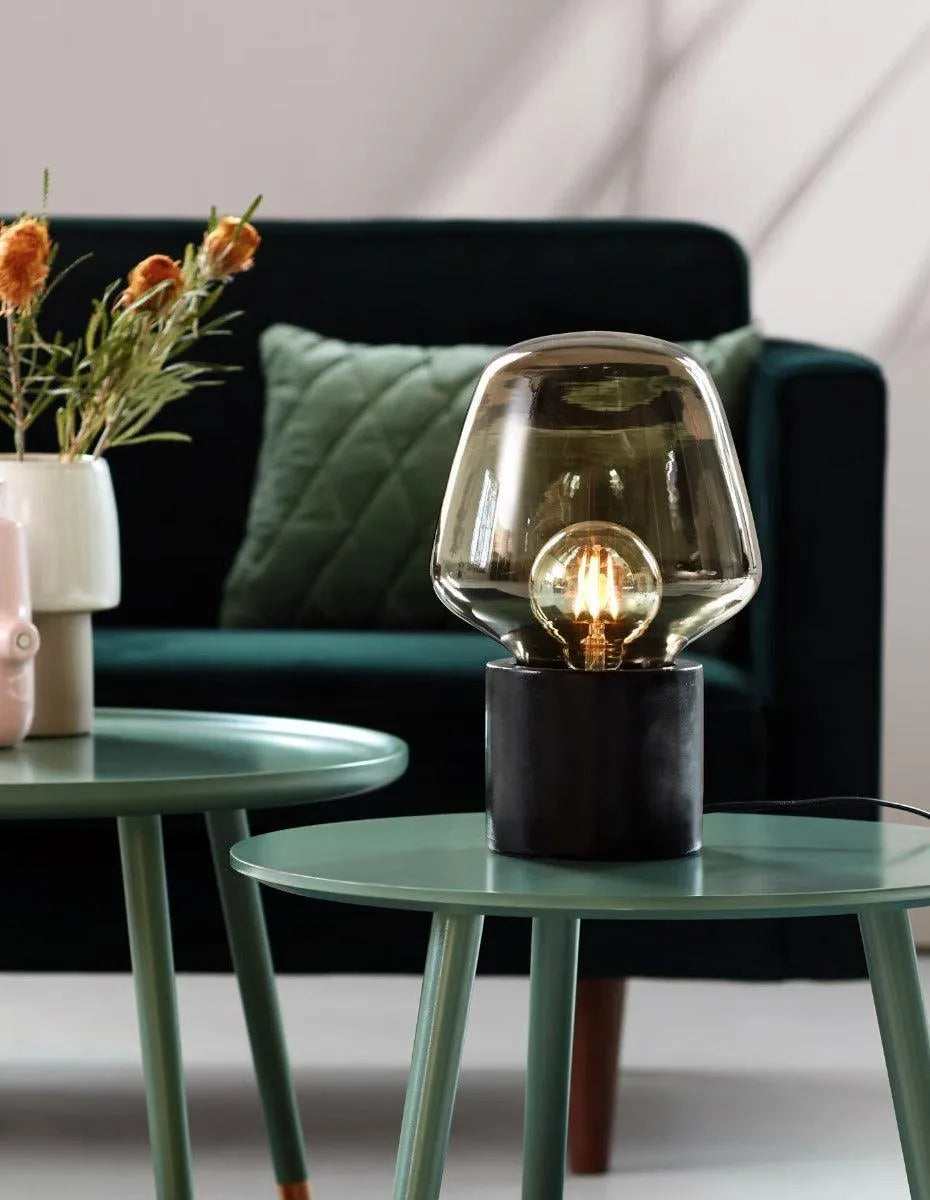 Tafellamp beton zwart 'Christina' Nordlux E27 fitting glas 30 cm - FOIR