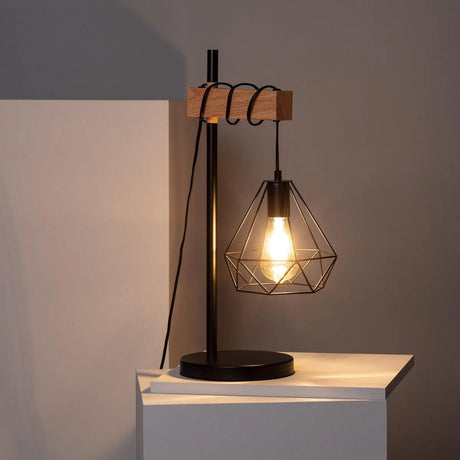 Bureaulamp hout met stekker en schakelaar e27 fitting 