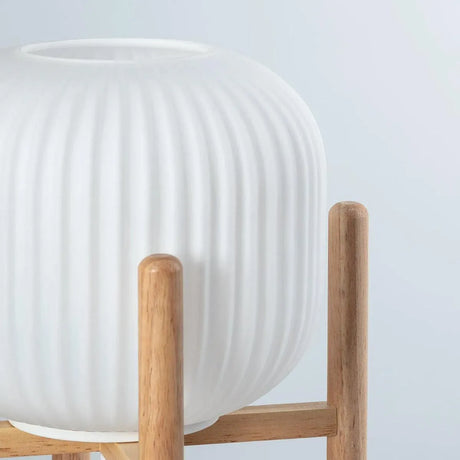 Tafellamp hout en opaalglas met stekker schakelaar en E27 fitting 'Givano' - FOIR