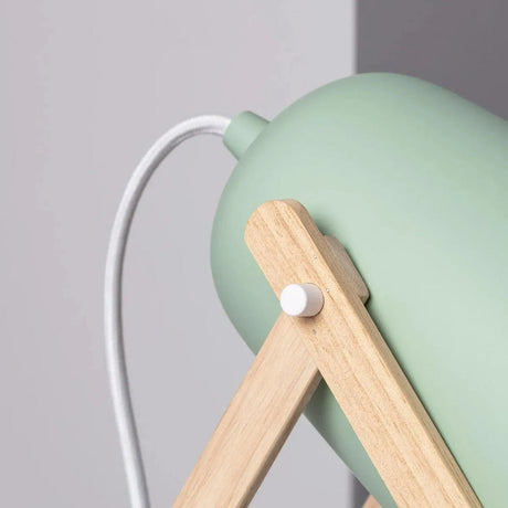 Minimalistische tafellamp wit met hout schakelaar en stekker 'Sebastian' - FOIR
