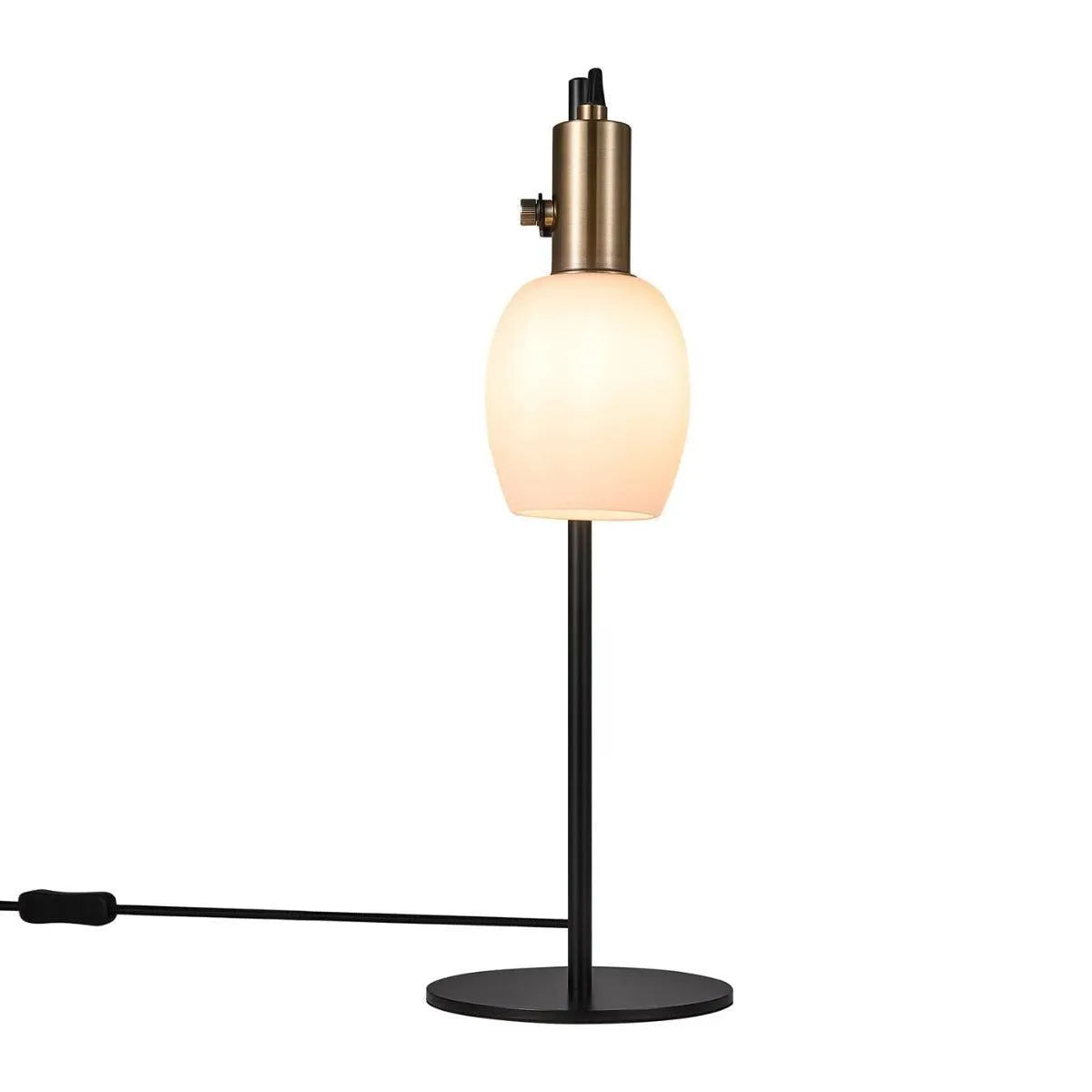 Zwarte tafellamp messing en opaalglas E14 fitting & schakelaar Nordlux Arild - FOIR
