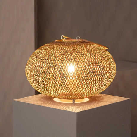 Tafellamp rotan met E27 fitting stekker & schakelaar 'Jordi' - FOIR