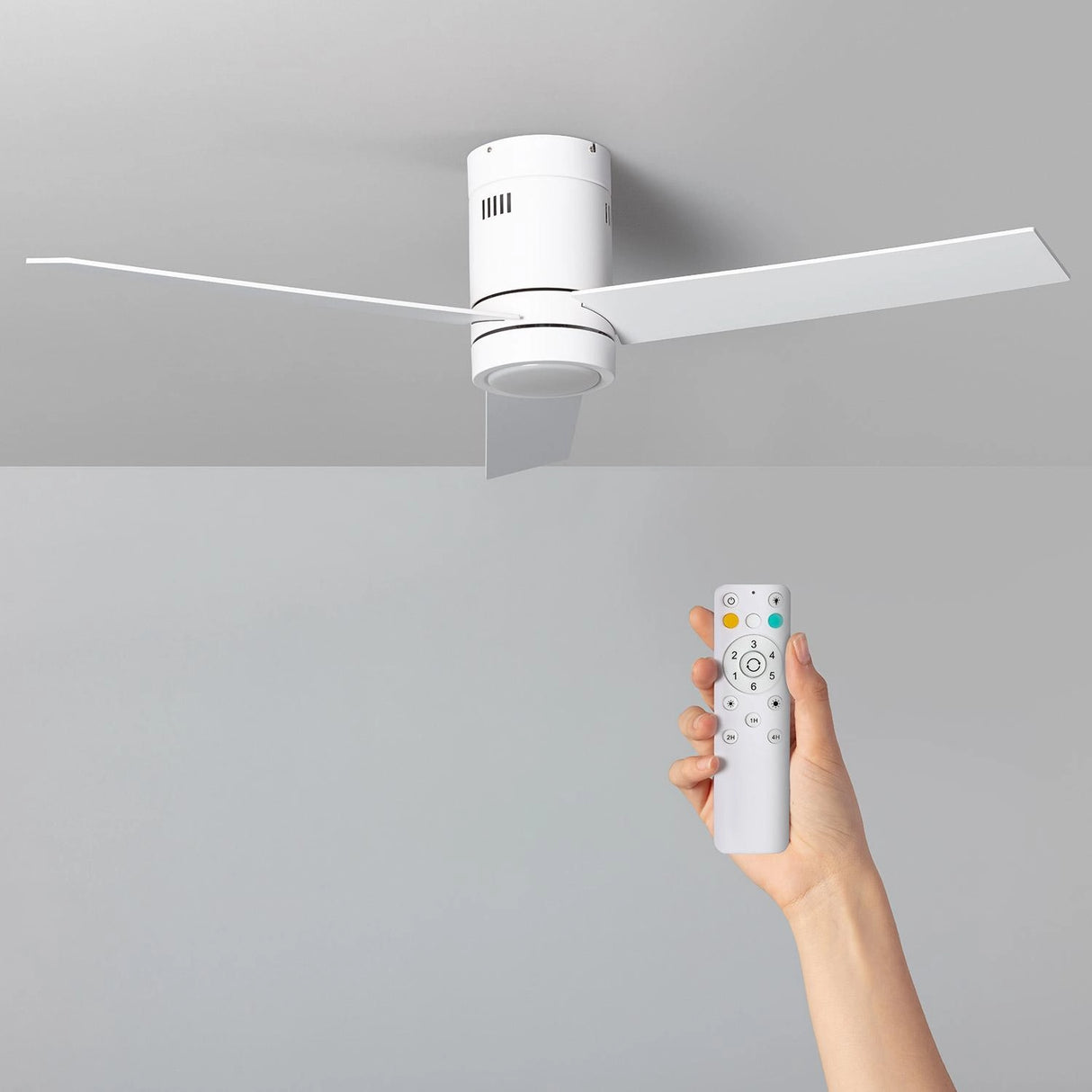 Stille plafondventilator led zilver 'Flat' super silent 40 db 132cm WIT