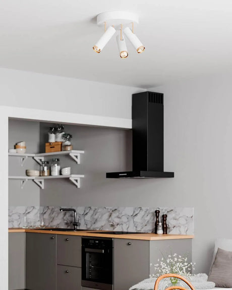 Ronde plafondlamp wit & goud met 3 verstelbare GU10 spots By Rydens Puls - FOIR