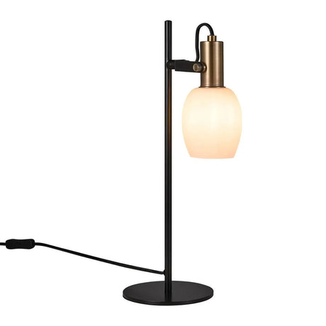 Zwarte tafellamp messing en opaalglas E14 fitting & schakelaar Nordlux Arild - FOIR