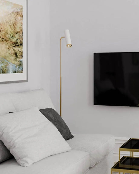 Mat wit gouden vloerlamp met schakelaar en Gu10 fitting By Rydens Puls - FOIR