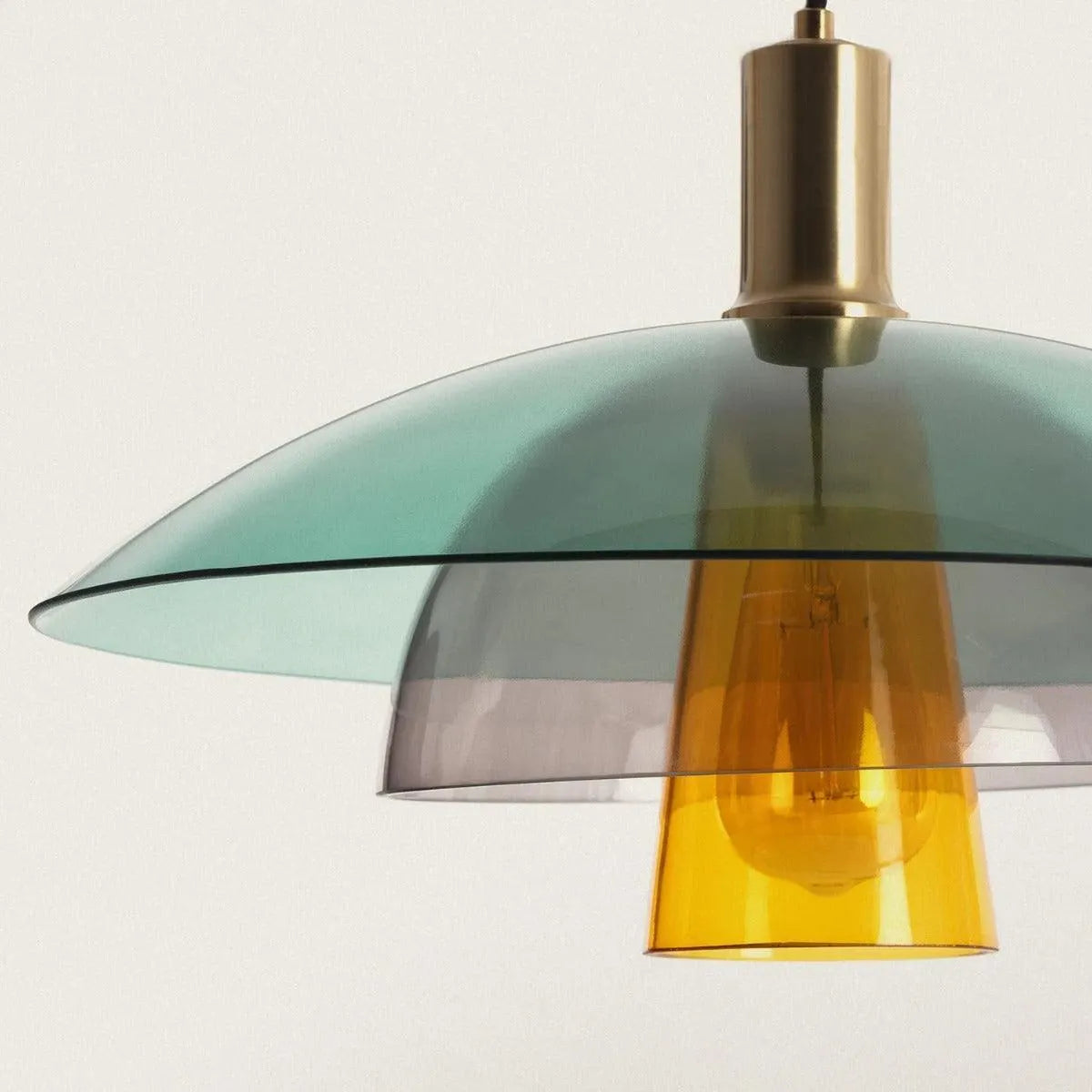 Gekleurde hanglamp glas met 3 losse kappen vintage retro design