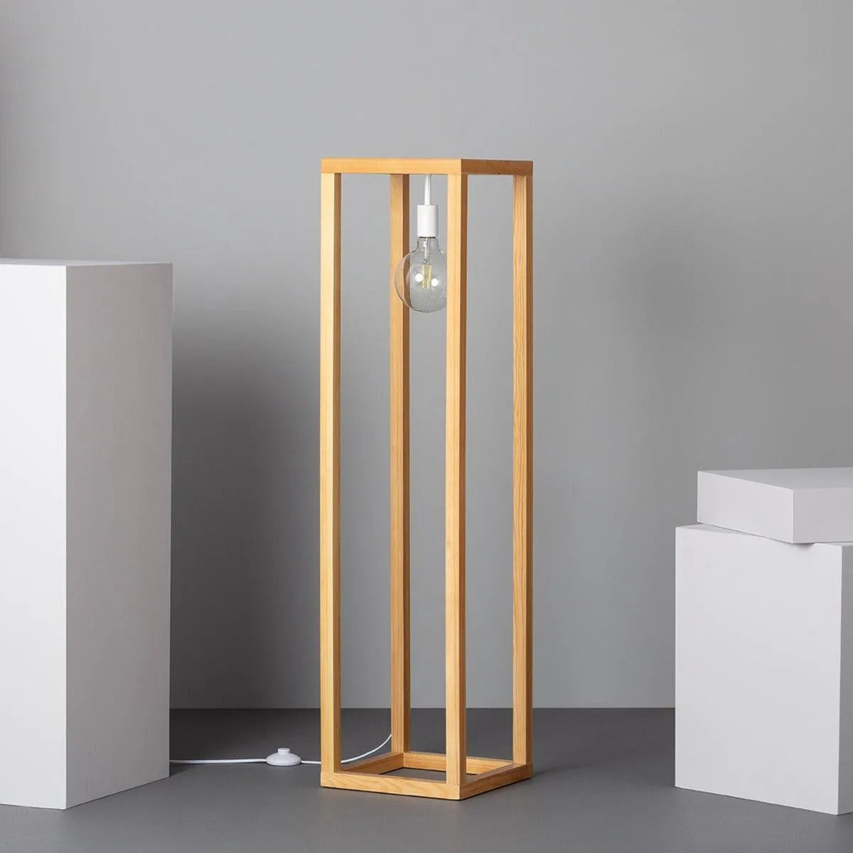 Staande lamp hout modern e27 fitting vloerlamp open ontwerp