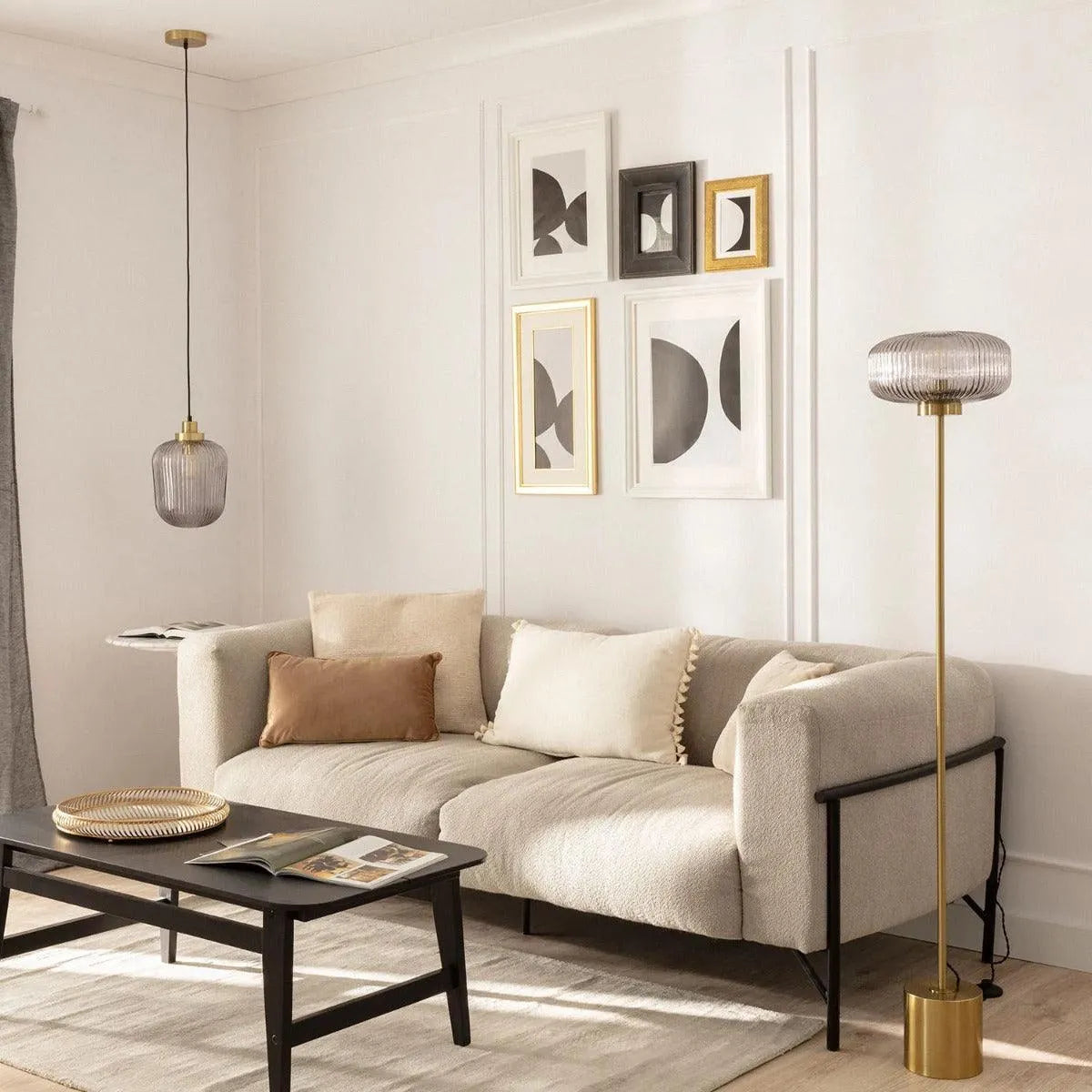 Grote klassieke staande vloerlamp goud met glazen kap E27 fitting 'Finley' 142 cm - FOIR