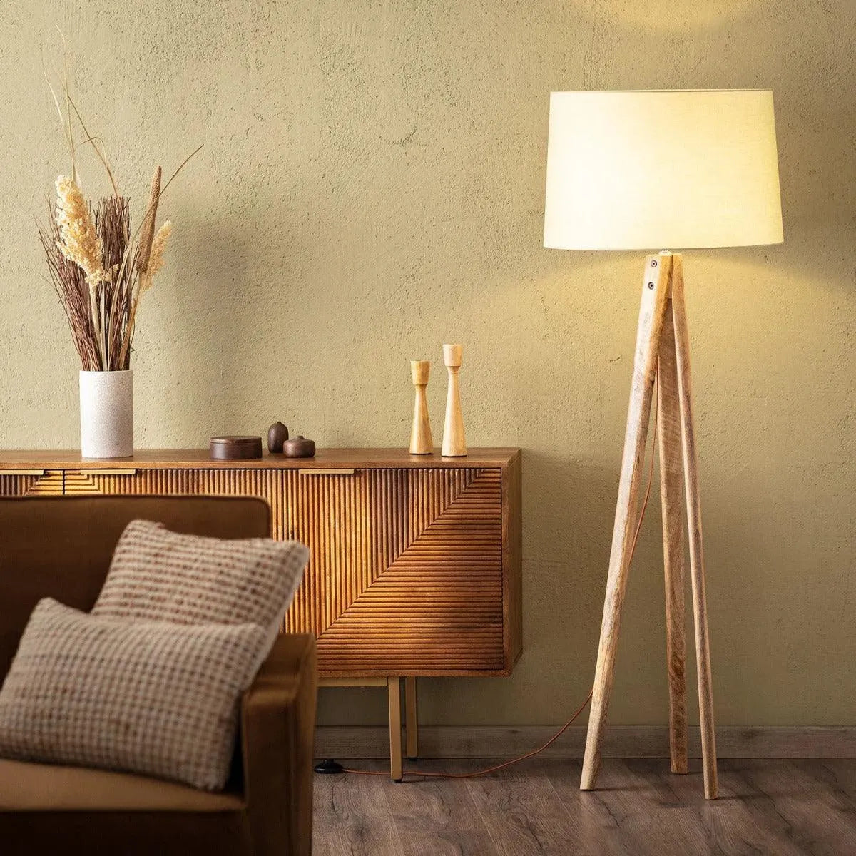 Staande vloerlamp houten poten e27 fitting schakelaar stekker 