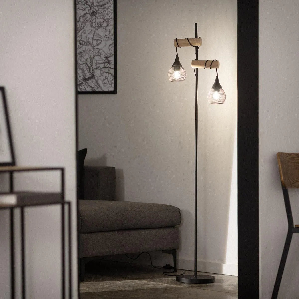 Staande lamp hout metaal industrieel led lamp 