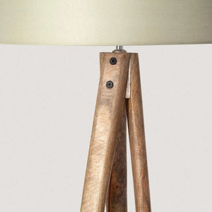 Vloerlamp met 3 houten poten & stoffen E27 fitting 'Melchior' 162 cm - FOIR