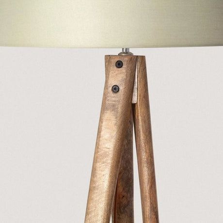 Vloerlamp met 3 houten poten & stoffen E27 fitting 'Melchior' 162 cm - FOIR