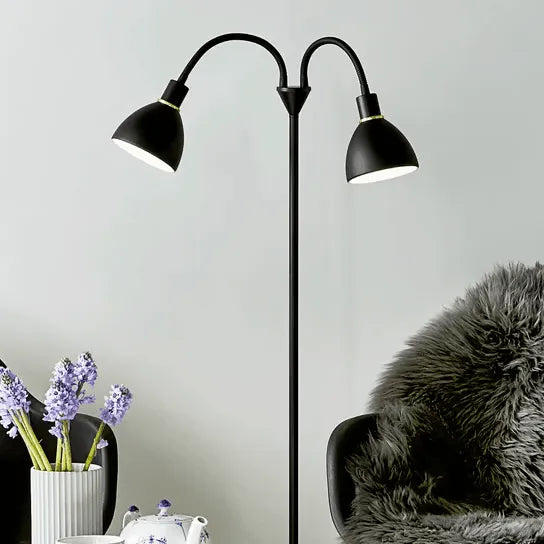 Ray double vloerlamp zwart 2 kappen verstelbaar schakelaar 63224003 
