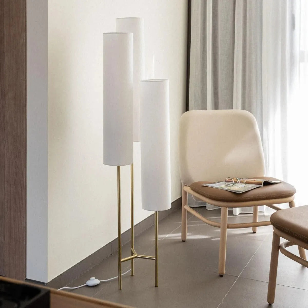 Staande lamp goud met 3 stoffen kappen E27 'Yasmijn' 137cm - FOIR